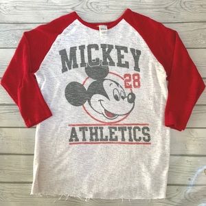 Disney‎ Mickey Mouse Athletics Burnout Raglan Raw Hem T-Shirt Size Small